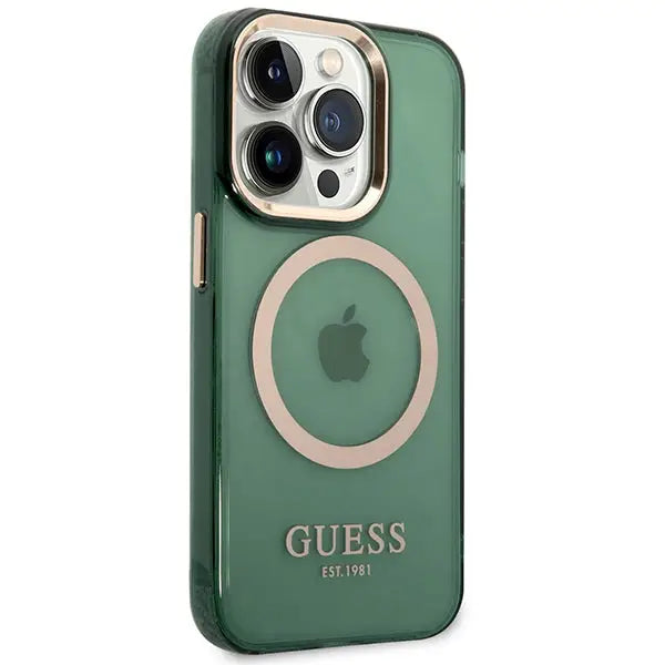 Guess GUHMP14XHTCMA iPhone 14 Pro Max 6.7’’ green/khaki hard case Gold Outline Translucent MagSafe - Cell phone cases