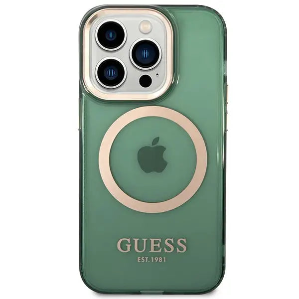 Guess GUHMP14XHTCMA iPhone 14 Pro Max 6.7’’ green/khaki hard case Gold Outline Translucent MagSafe - Cell phone cases