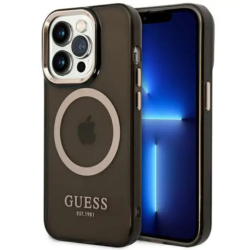 Guess GUHMP14XHTCMK iPhone 14 Pro Max 6.7’’ black/black hard case Gold Outline Translucent MagSafe - Cell phone cases