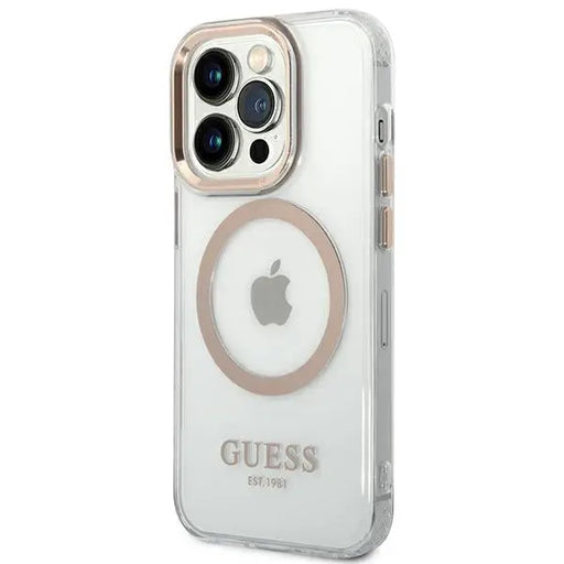 Guess GUHMP14XHTRMD iPhone 14 Pro Max 6.7 ’gold / gold hard case Metal Outline Magsafe - Cell phone cases
