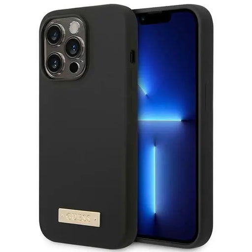 Guess GUHMP14XSBPLK iPhone 14 Pro Max 6.7’’ black/black hard case Silicone Logo Plate MagSafe - Cell phone cases