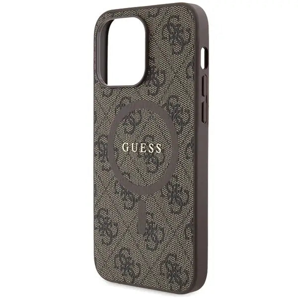Guess GUHMP15LG4GFRW iPhone 15 Pro 6.1’’ brown/brown hardcase 4G Collection Leather Metal Logo MagSafe - Cell phone