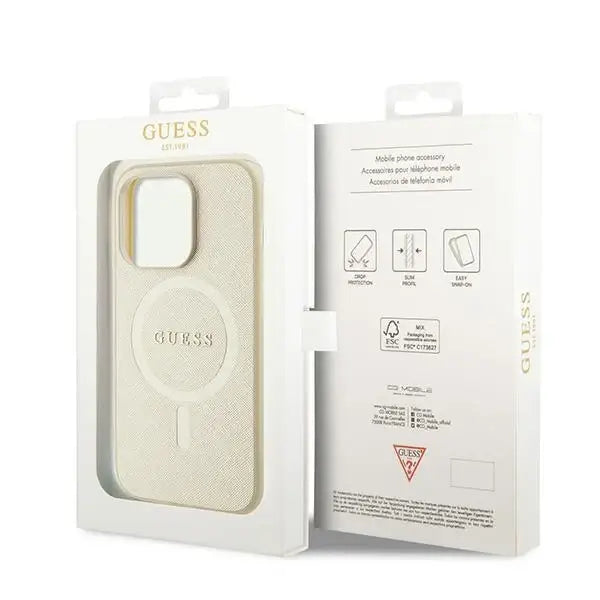 Guess GUHMP15LPSAHMCB iPhone 15 Pro 6.1’’ gold/gold hardcase Saffiano MagSafe - Cell phone cases and covers<<<HurtelXML
