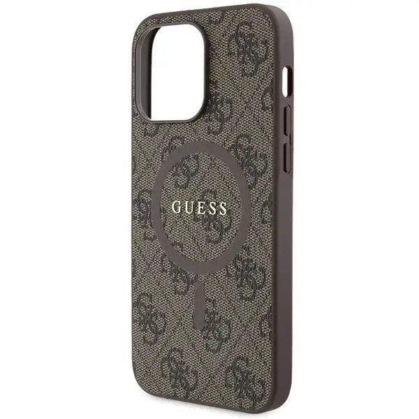 Guess GUHMP15XG4GFRW iPhone 15 Pro Max 6.7’’ brown/brown hardcase 4G Collection Leather Metal Logo MagSafe - Cell phone
