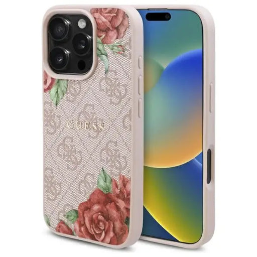 Guess GUHMP16LP4ROPEMCP iPhone 16 Pro 6.3’’ pink/pink hardcase 4G Flowers Print MagSafe - Cell phone cases