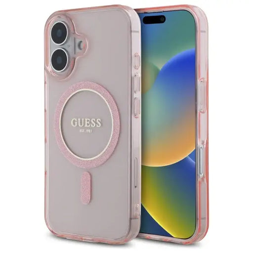 Guess GUHMP16SHFGEREP iPhone 16 6.1’’ pink/pink hardcase IML Glitter Circle MagSafe - Cell phone cases