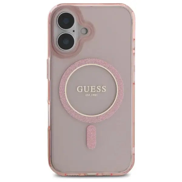 Guess GUHMP16SHFGEREP iPhone 16 6.1’’ pink/pink hardcase IML Glitter Circle MagSafe - Cell phone cases
