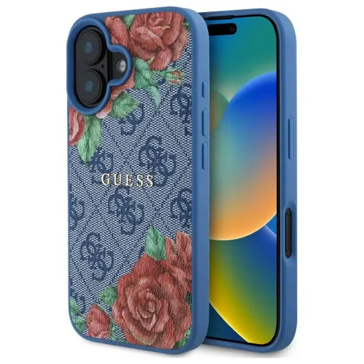 Guess GUHMP16SP4ROPEMCB iPhone 16 6.1’’ blue/blue hardcase 4G Flowers Print MagSafe - Cell phone cases