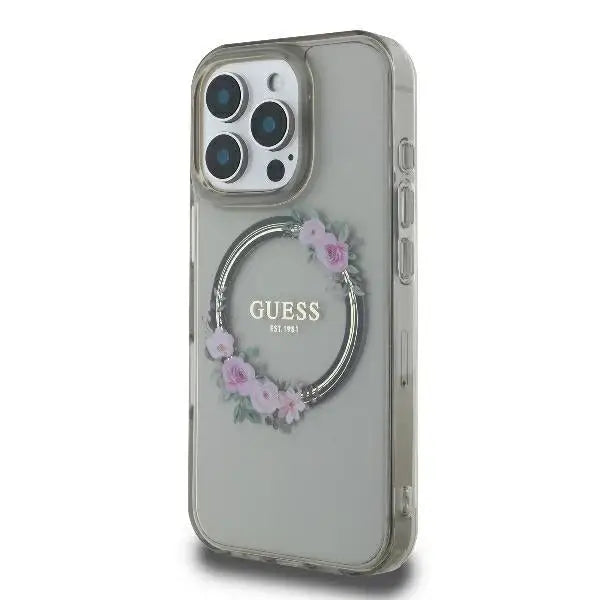Guess GUHMP16XHFWFCK iPhone 16 Pro Max 6.9’’ black/black hardcase IML Flowers Wreath MagSafe - Cell phone cases