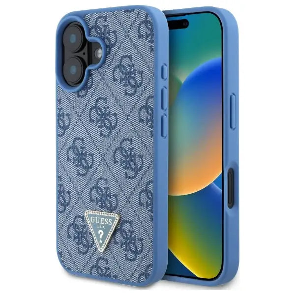 Guess Hardcase Leather 4G Triangle Strass MagSafe Case for iPhone 16 - Blue - Cell phone cases and covers<<<HurtelXML