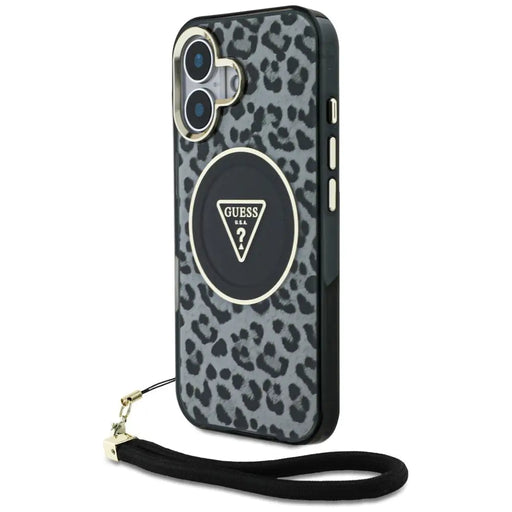 Guess HC IML Leopard Triangle Cord Strap MagSafe case for iPhone 16 - black - Cell phone cases and covers<<<HurtelXML