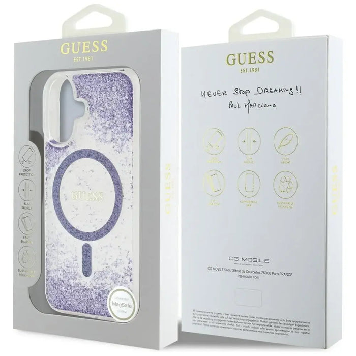 Guess HC Resin Bottom Glitter MagSafe case for iPhone 16 - purple - Cell phone cases and covers<<<HurtelXML