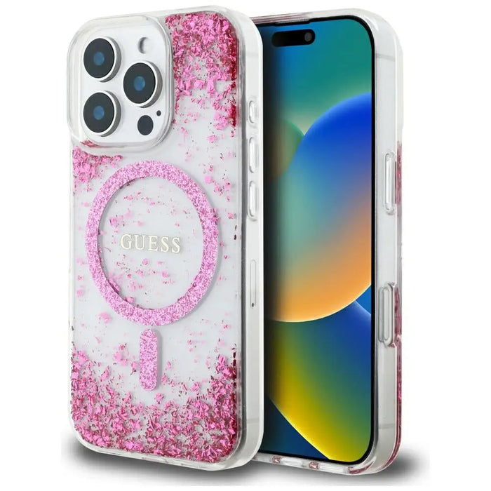 Guess HC Resin Bottom Glitter MagSafe iPhone 16 Pro Case - Pink - Cell phone cases and covers<<<HurtelXML