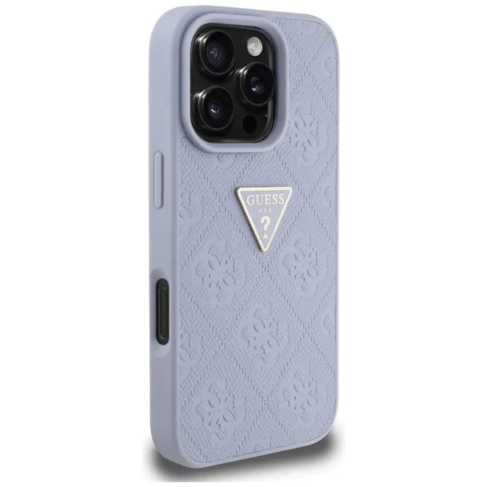 Guess Hot Stamp 4G Pattern Triangle Metal Logo Case for iPhone 16 Pro Max - Purple - Cell phone cases