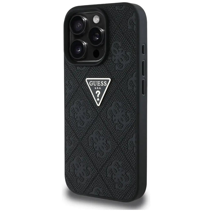 Guess Hot Stamp 4G Pattern Triangle Metal Logo Case for iPhone 16 Pro Max - Black - Cell phone cases