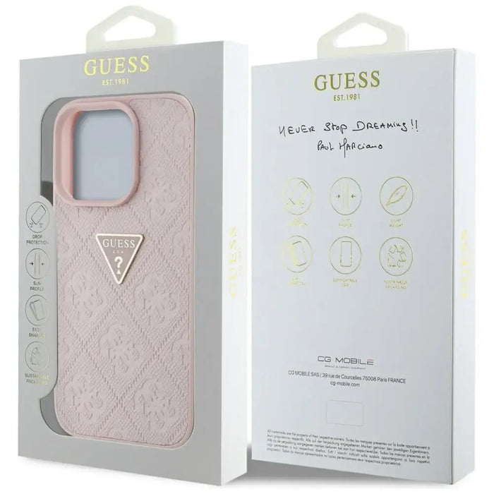Guess Hot Stamp 4G Pattern Triangle Metal Logo iPhone 16 Pro Max Case - Pink - Cell phone cases and covers<<<HurtelXML