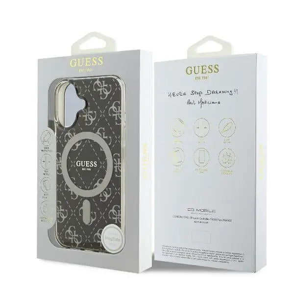 Guess IML 4G Background MagSafe iPhone 16 Case - Brown - Cell phone cases and covers<<<HurtelXML