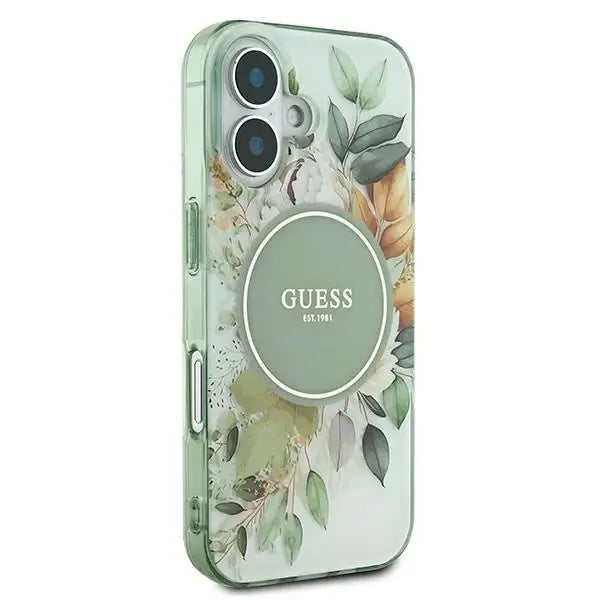 Guess IML Flower & Tonal Circle MagSafe case for iPhone 16 - green - Cell phone cases and covers<<<HurtelXML