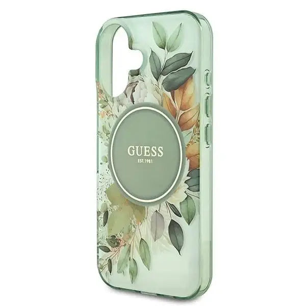 Guess IML Flower & Tonal Circle MagSafe case for iPhone 16 - green - Cell phone cases and covers<<<HurtelXML