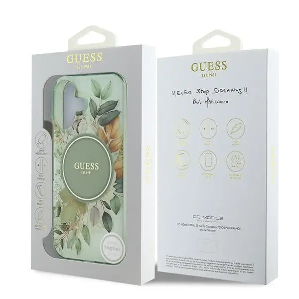 Guess IML Flower & Tonal Circle MagSafe case for iPhone 16 Plus - green - Cell phone cases and covers<<<HurtelXML