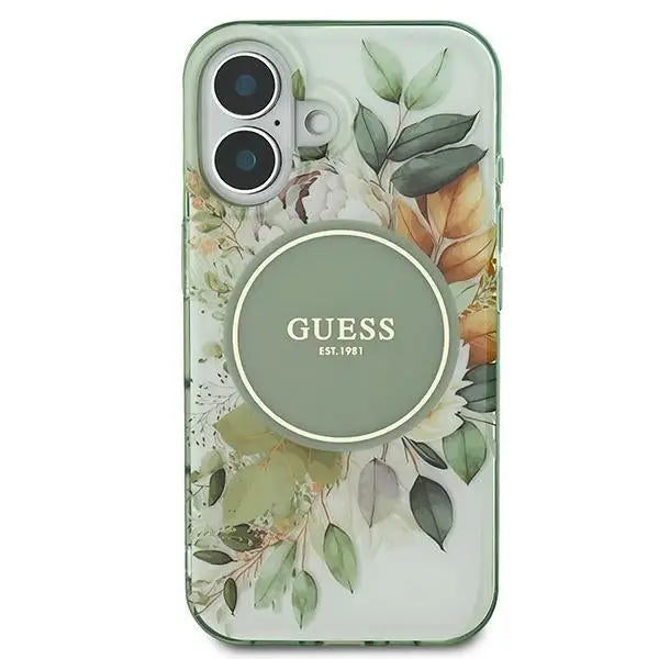 Guess IML Flower & Tonal Circle MagSafe case for iPhone 16 Plus - green - Cell phone cases and covers<<<HurtelXML