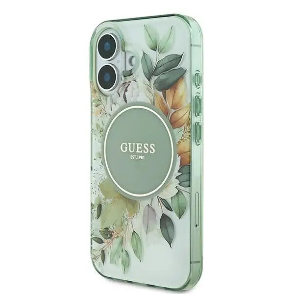 Guess IML Flower & Tonal Circle MagSafe case for iPhone 16 Plus - green - Cell phone cases and covers<<<HurtelXML