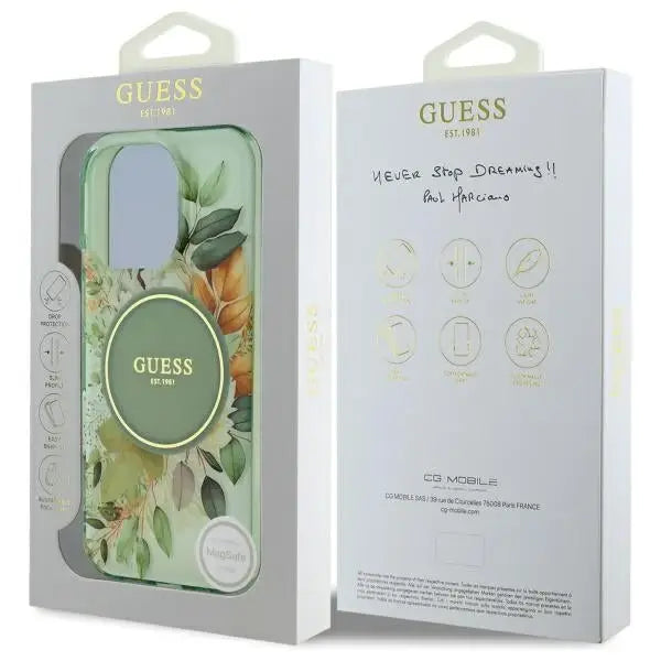 Guess IML Flower & Tonal Circle MagSafe case for iPhone 16 Pro - green - Cell phone cases and covers<<<HurtelXML