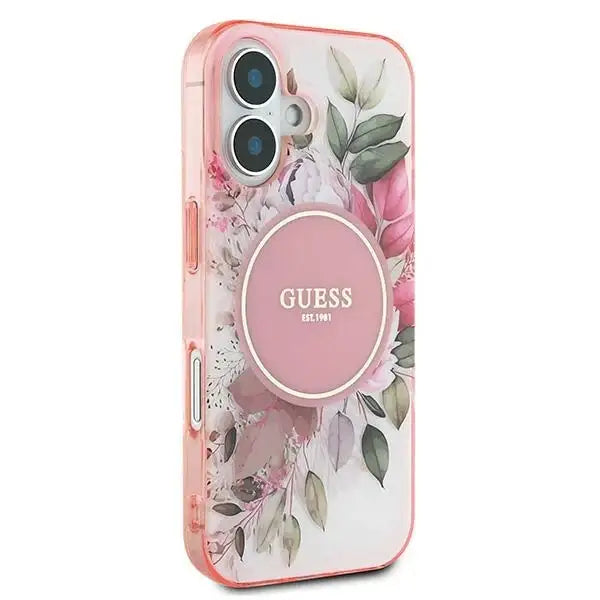 Guess IML Flower & Tonal Circle MagSafe iPhone 16 Case - Pink - Cell phone cases and covers<<<HurtelXML