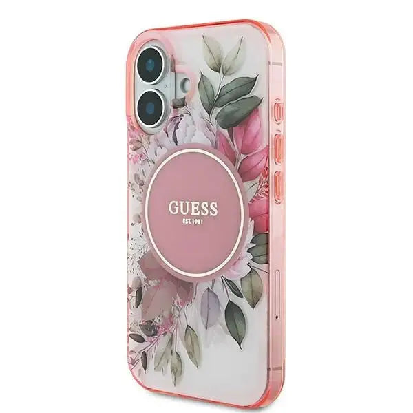 Guess IML Flower & Tonal Circle MagSafe iPhone 16 Plus Case - Pink - Cell phone cases and covers<<<HurtelXML