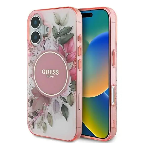 Guess IML Flower & Tonal Circle MagSafe iPhone 16 Plus Case - Pink - Cell phone cases and covers<<<HurtelXML