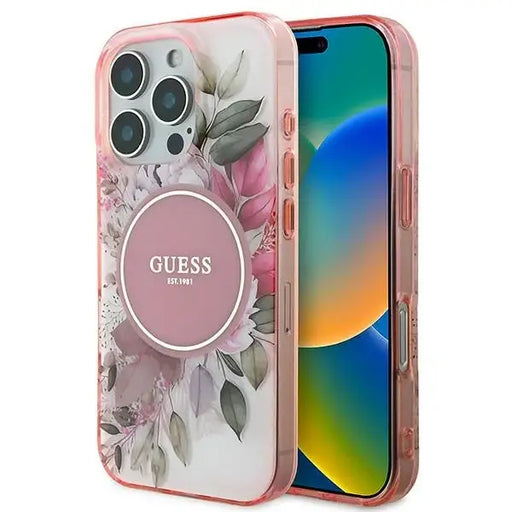 Guess IML Flower & Tonal Circle MagSafe iPhone 16 Pro Case - Pink - Cell phone cases and covers<<<HurtelXML
