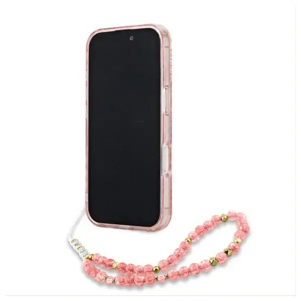 Guess IML Flowers Allover Electro With Pearl Strap MagSafe case for iPhone 16 Pro Max - pink - Cell phone cases