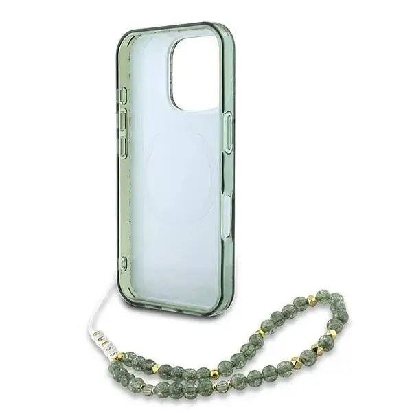 Guess IML Flowers Allover Electro With Pearl Strap MagSafe case for iPhone 16 Pro - green - Cell phone cases