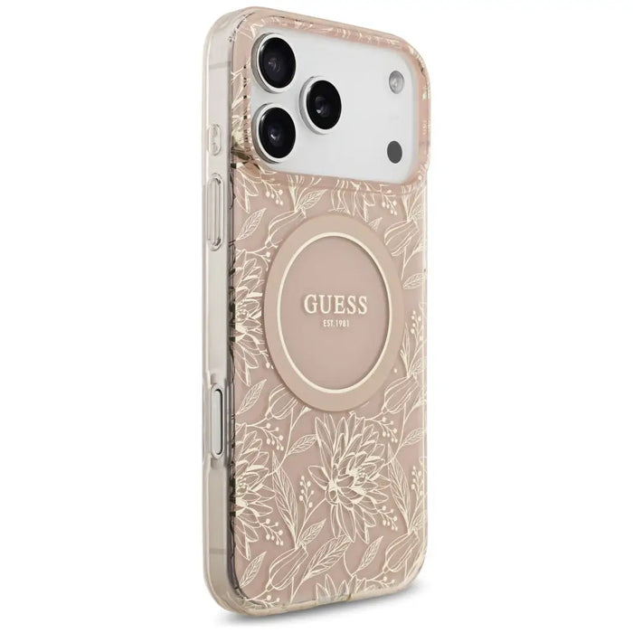 Guess IML Flowers Electro Pearl Strap MagSafe Case for iPhone 17 Pro Max - Pink - Cell phone cases