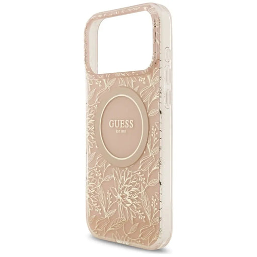 Guess IML Flowers Electro Pearl Strap MagSafe Case for iPhone 17 Pro Max - Pink - Cell phone cases