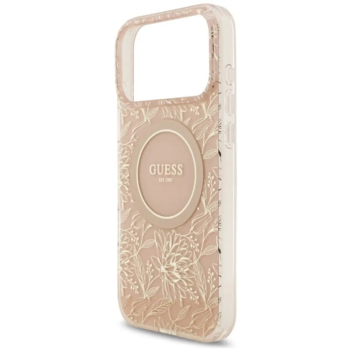 Guess IML Flowers Electro Pearl Strap MagSafe Case for iPhone 17 Pro Max - Pink - Cell phone cases