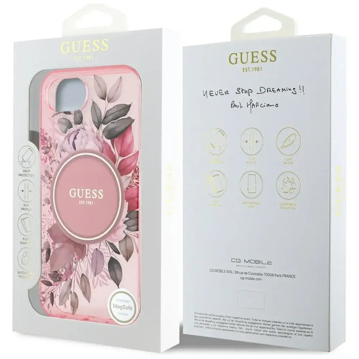 Guess IML Flowers MagSafe iPhone 16e Case - Pink - Cell phone cases and covers<<<HurtelXML