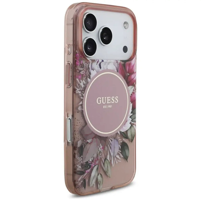 Guess IML Flowers Pearl Strap MagSafe Case for iPhone 17 Pro - Pink - Cell phone cases and covers<<<HurtelXML