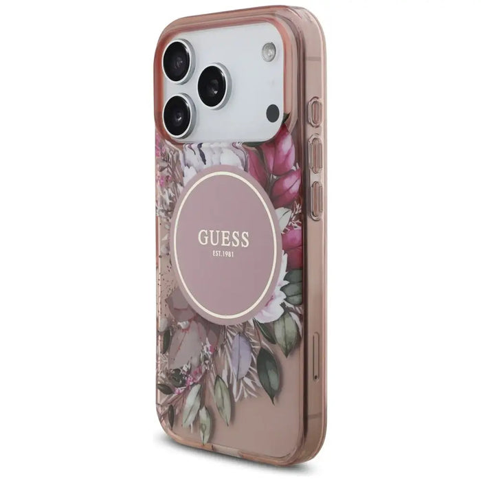 Guess IML Flowers Pearl Strap MagSafe Case for iPhone 17 Pro - Pink - Cell phone cases and covers<<<HurtelXML