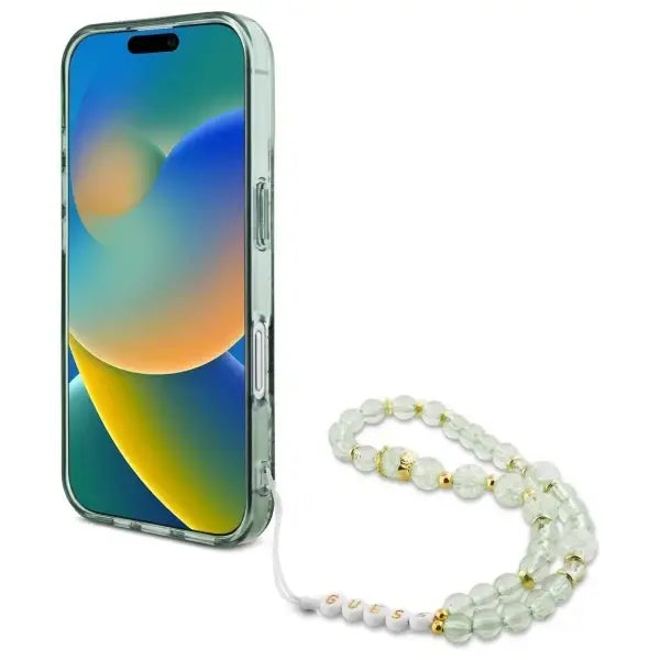 Guess IML Flowers With Pearl Strap MagSafe case for iPhone 16 - green - Cell phone cases and covers<<<HurtelXML