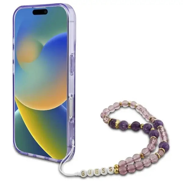 Guess IML Flowers With Pearl Strap MagSafe case for iPhone 16 - purple - Cell phone cases and covers<<<HurtelXML