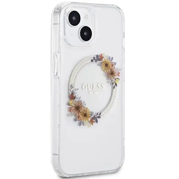 Guess IML Flowers Wreatch MagSafe case for iPhone 15 / 14 / 13 - transparent - Cell phone cases and covers<<<HurtelXML
