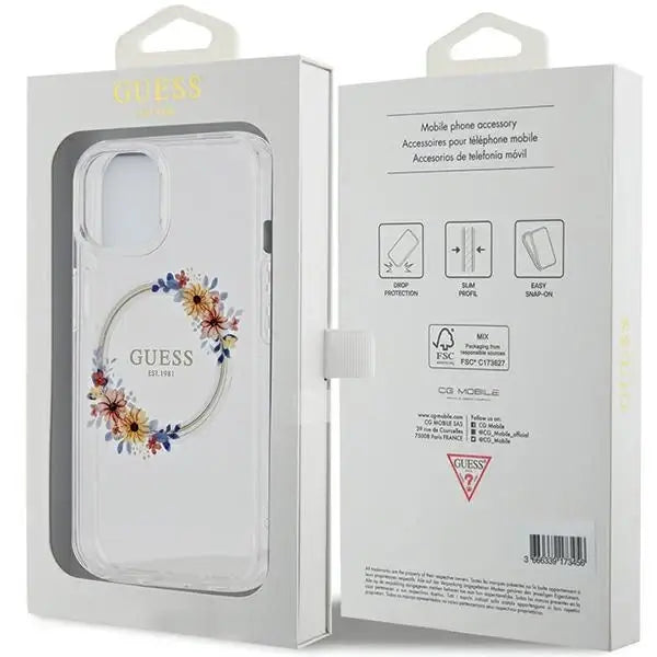 Guess IML Flowers Wreatch MagSafe case for iPhone 15 / 14 / 13 - transparent - Cell phone cases and covers<<<HurtelXML