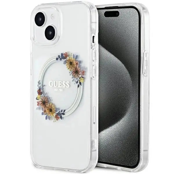Guess IML Flowers Wreatch MagSafe case for iPhone 15 / 14 / 13 - transparent - Cell phone cases and covers<<<HurtelXML