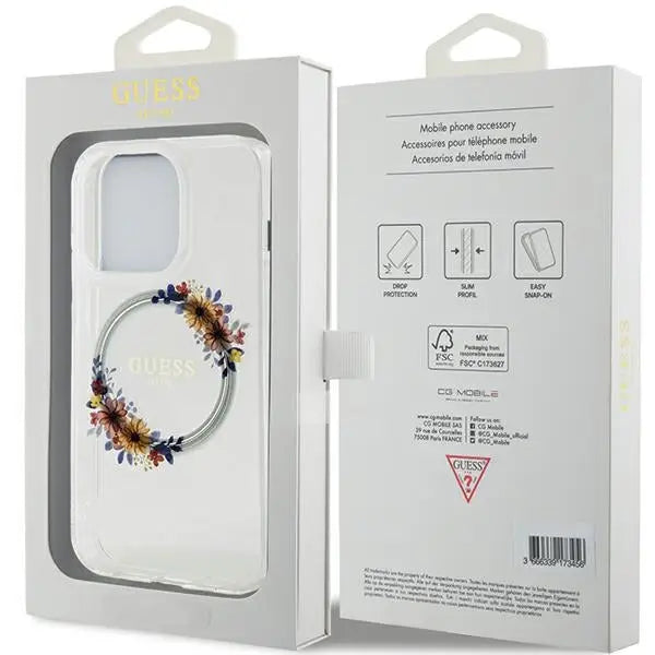 Guess IML Flowers Wreatch MagSafe iPhone 15 Pro Max Case - Clear - Cell phone cases and covers<<<HurtelXML