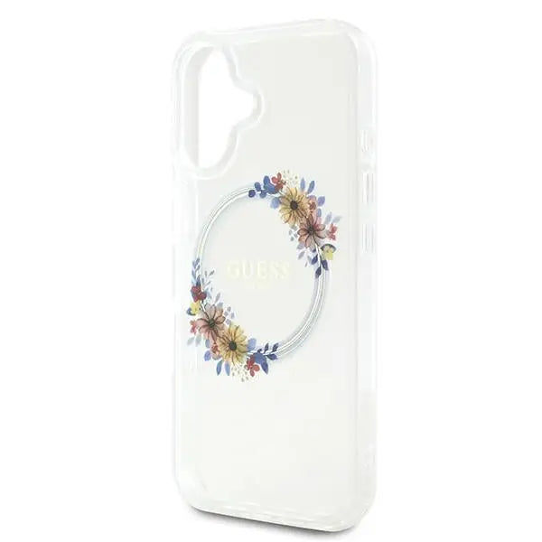Guess IML Flowers Wreath MagSafe Case for iPhone 16 - Transparent - Cell phone cases and covers<<<HurtelXML