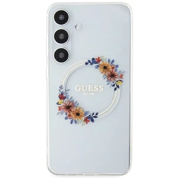 Guess IML Flowers Wreath MagSafe case for Samsung Galaxy S24+ - transparent - Cell phone cases and covers<<<HurtelXML
