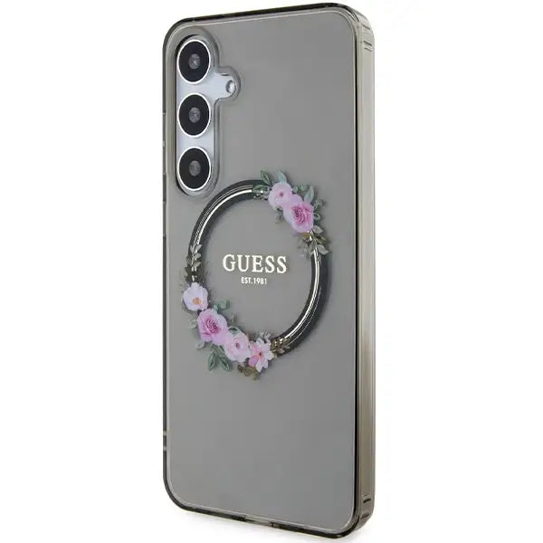 Guess IML Flowers Wreath MagSafe case for Samsung Galaxy S24+ - black - Cell phone cases and covers<<<HurtelXML