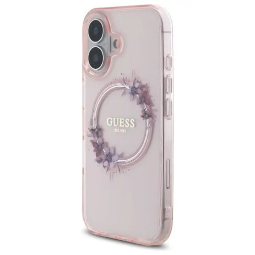 Guess IML Flowers Wreath MagSafe iPhone 16 Case - Pink - Cell phone cases and covers<<<HurtelXML