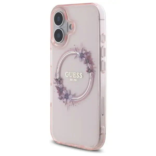 Guess IML Flowers Wreath MagSafe iPhone 16 Case - Pink - Cell phone cases and covers<<<HurtelXML